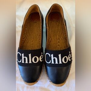 Chloé Black Logo Espadrille Flats